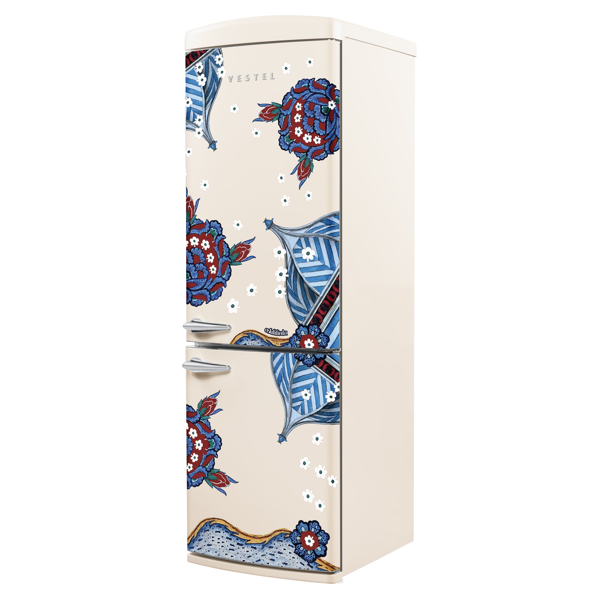 Vestel x Aslı Filinta Retro NFK37021 Beige Çini Kühlschrank
