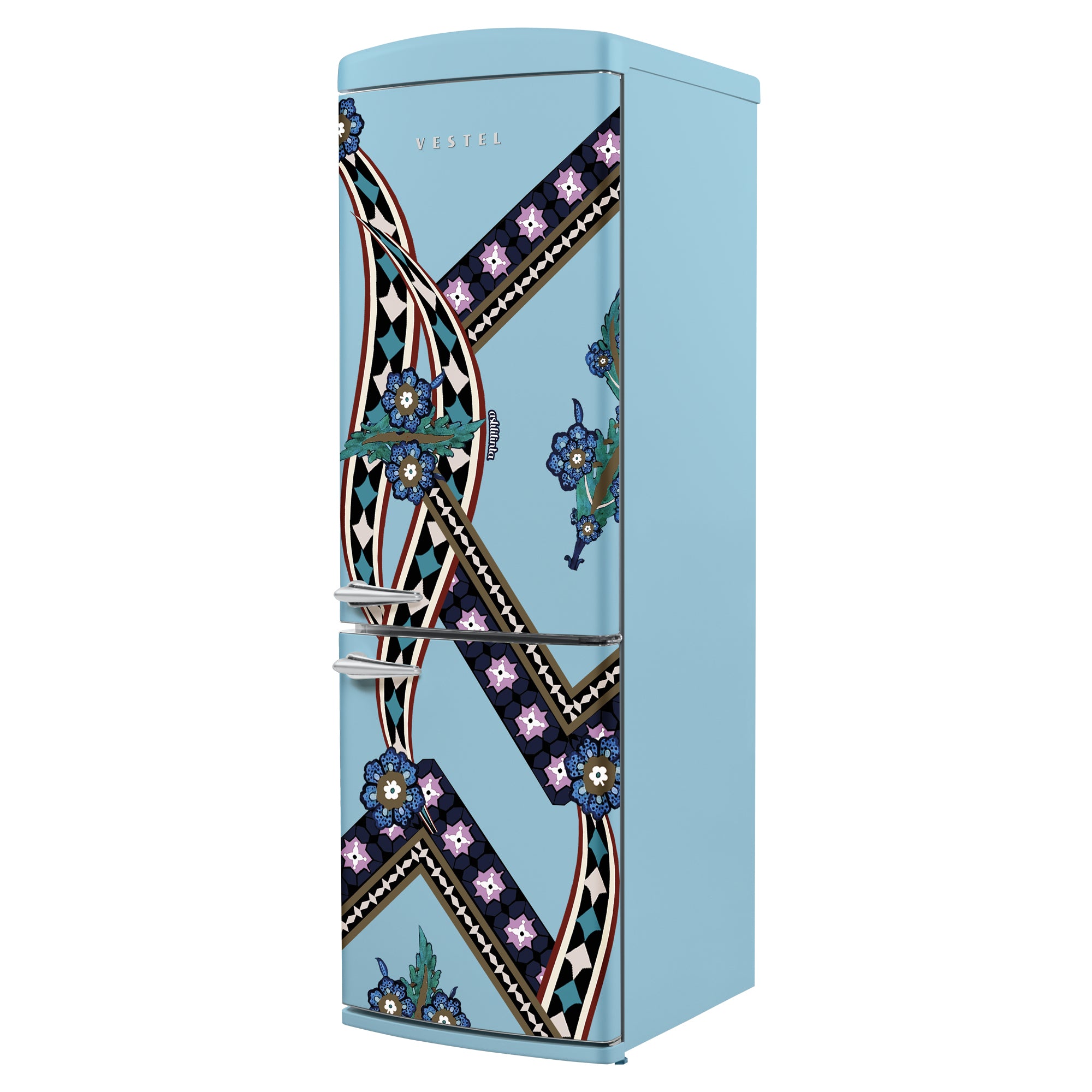 Vestel x Aslı Filinta Retro NFK37021 Baby Blue Saz Kühlschrank