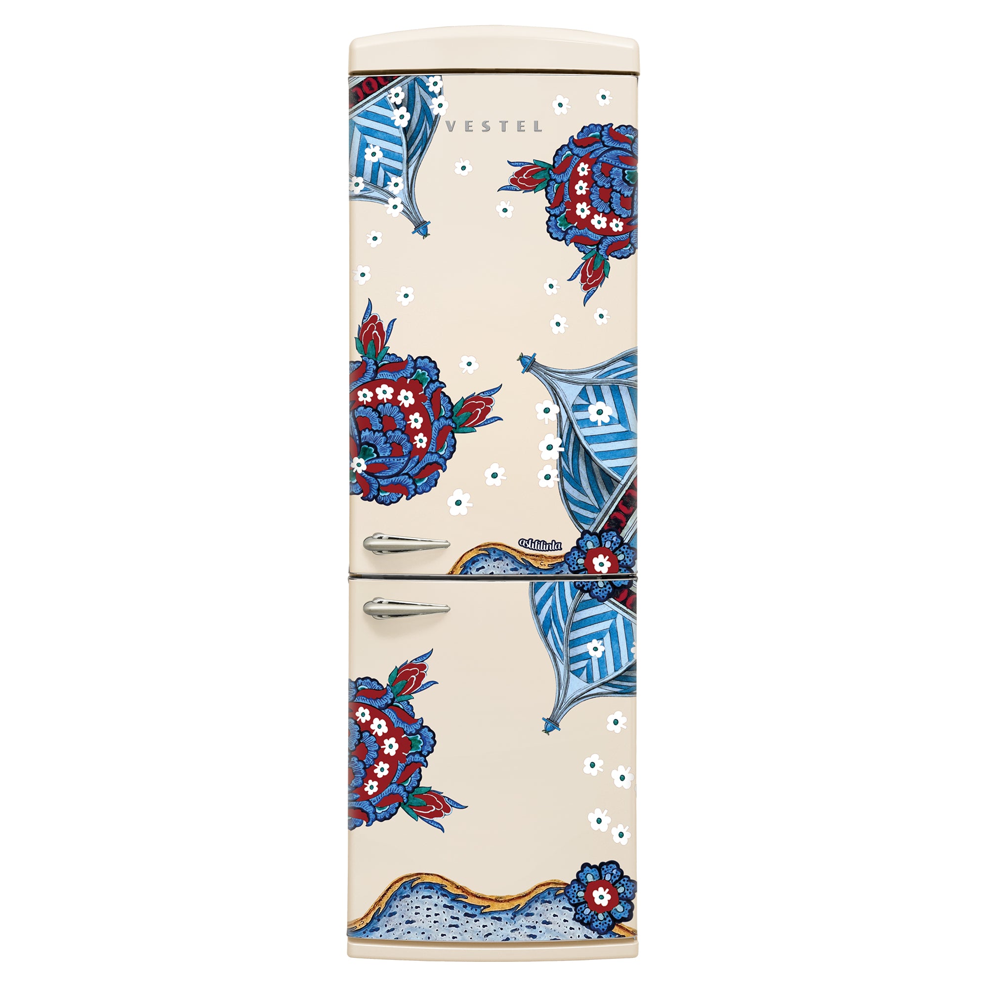 Vestel x Aslı Filinta Retro NFK37021 Beige Çini Kühlschrank
