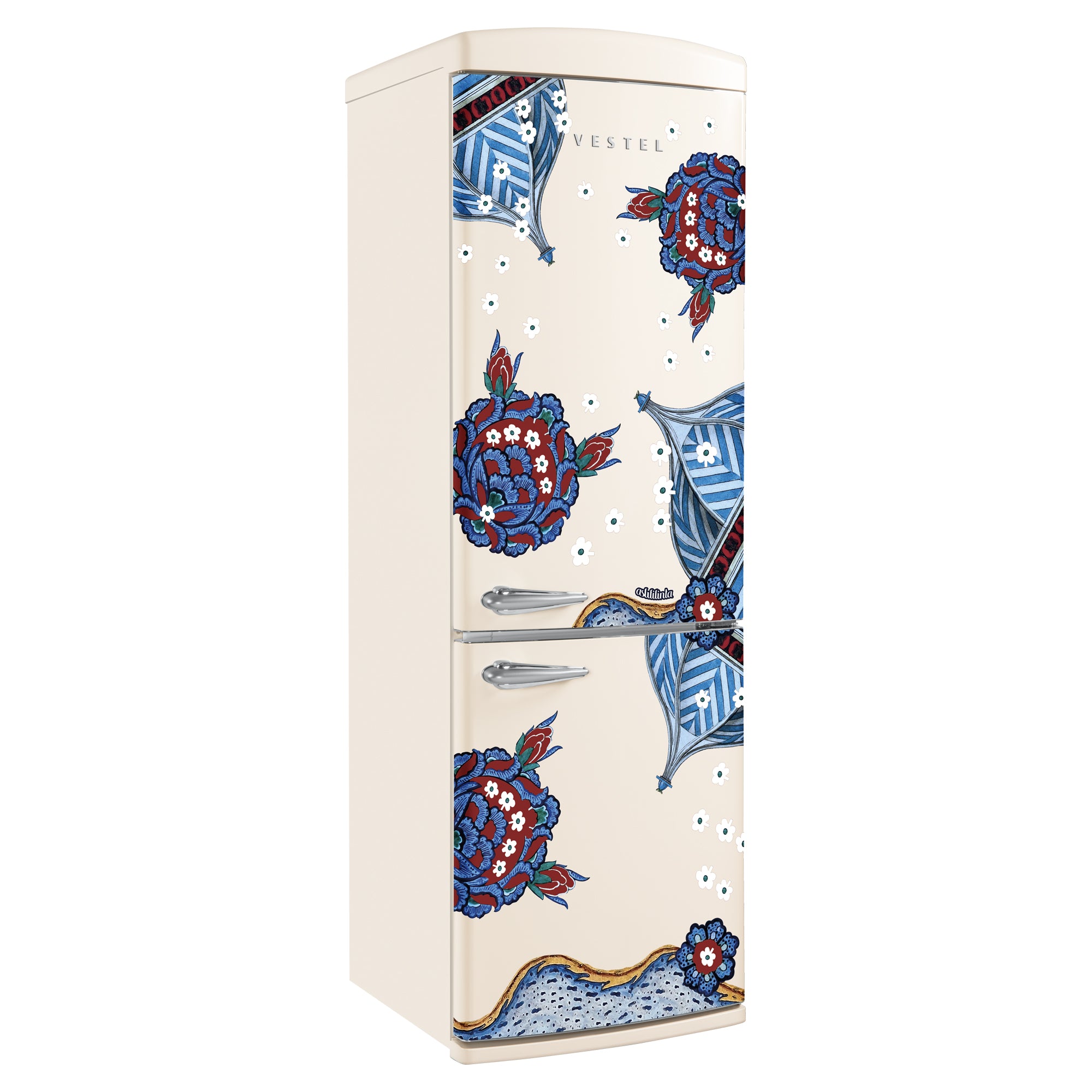 Vestel x Aslı Filinta Retro NFK37021 Beige Çini Kühlschrank
